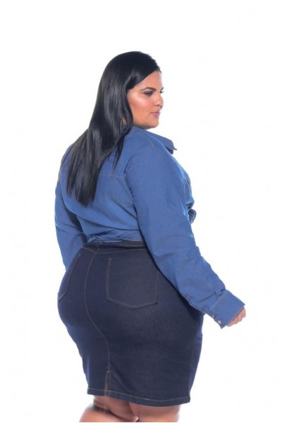 VESTGRANDE - Camisa Jeans Stretch Feminina Plus Size 3166